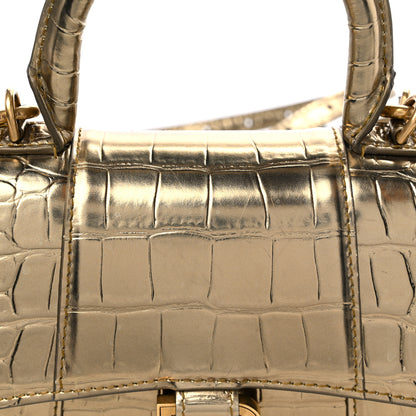 Balenciaga Metallic Calfskin Crocodile Embossed Hourglass Top Handle Bag XS Gold 16 of 17