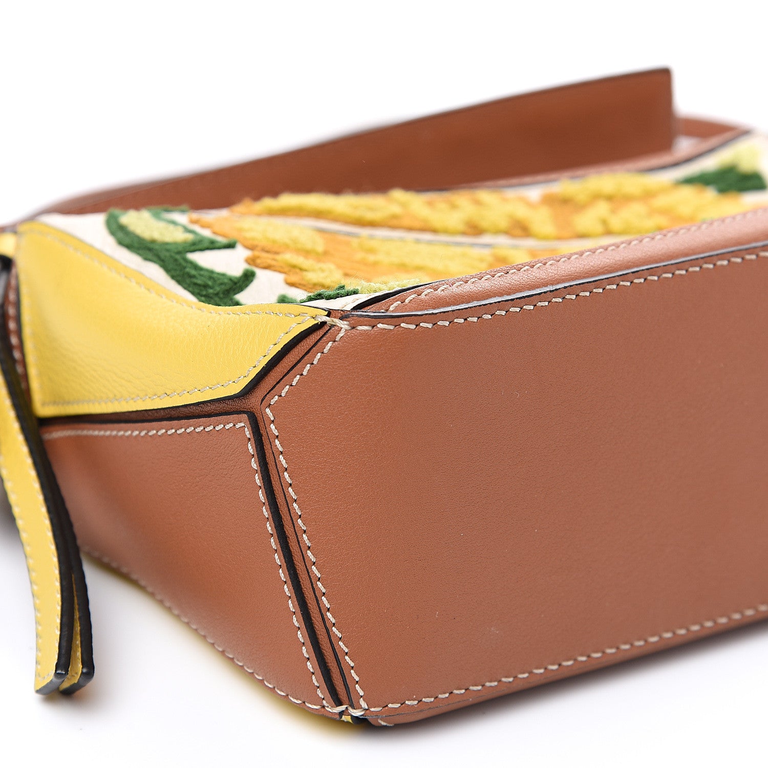 Loewe Calfskin Embroidered Floral Mini Puzzle Bag Tan Yellow 6 of 7