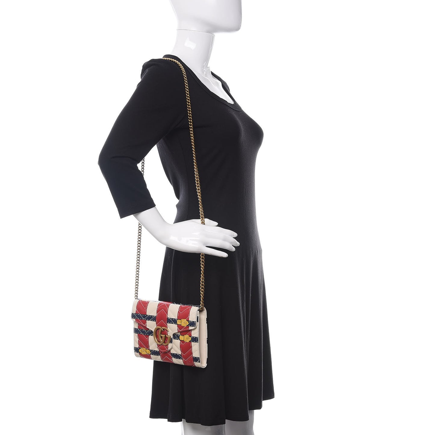Calfskin Matelasse Trompe L'Oeil Print Mini GG Marmont Chain Wallet White
