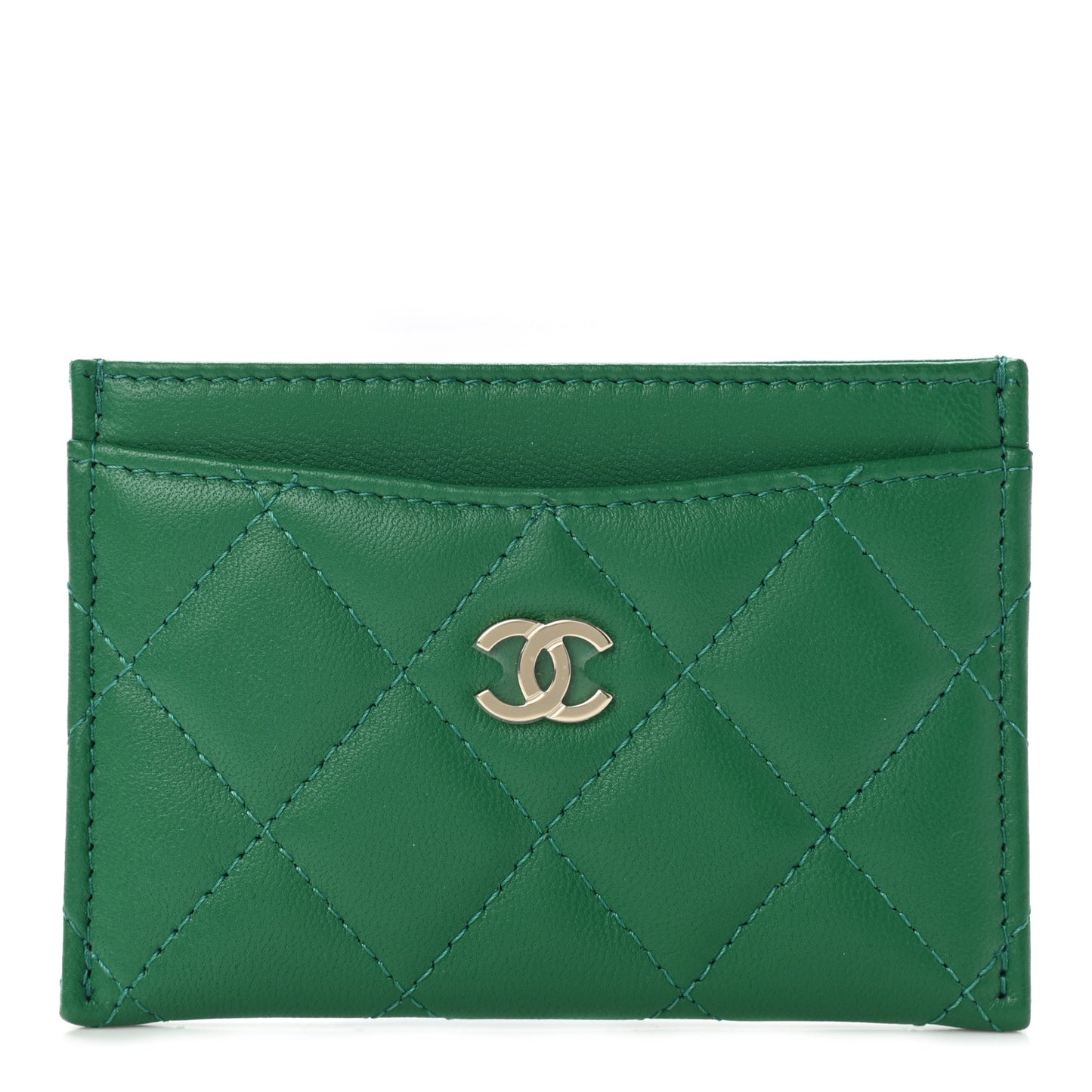 Lambskin Quilted Card Holder Green