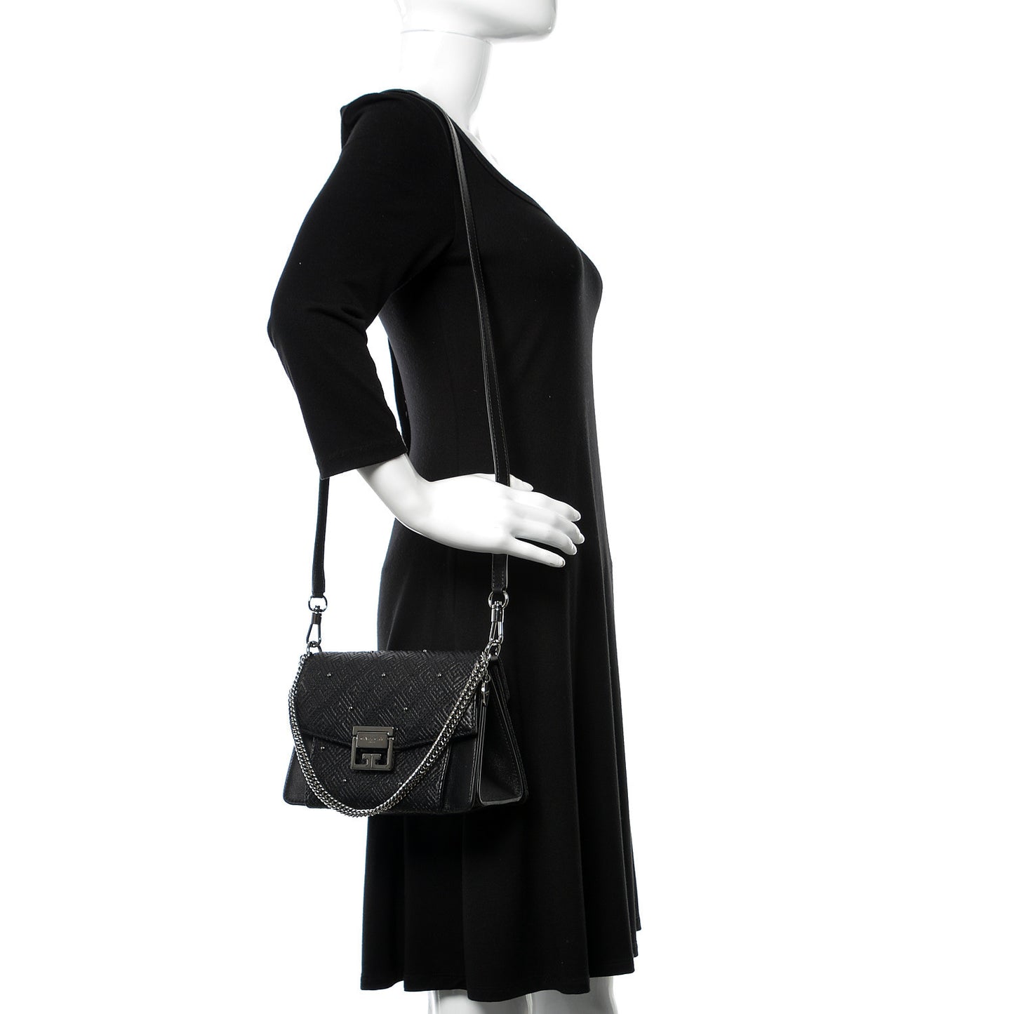 Lambskin Embroidered Studded Small GV3 Shoulder Bag Black