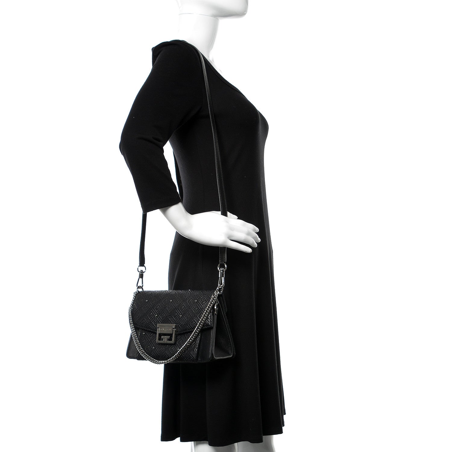Givenchy Lambskin Embroidered Studded Small GV3 Shoulder Bag Black 2 of 9