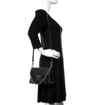 Givenchy Lambskin Embroidered Studded Small GV3 Shoulder Bag Black 2 of 9