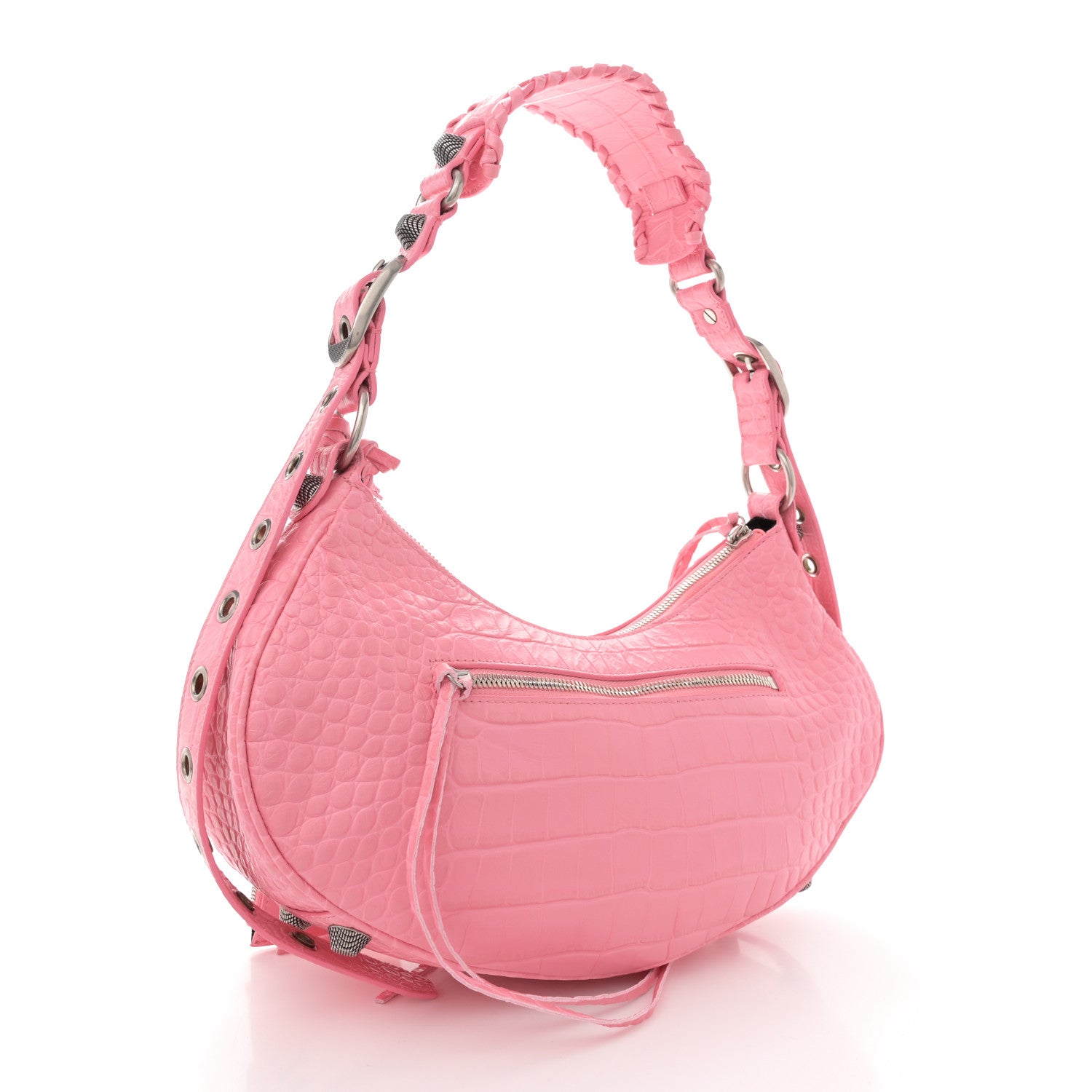 Balenciaga Extra Supple Calfskin Crocodile Embossed Small Le Cagole Shoulder Bag Sweet Pink 4 of 12