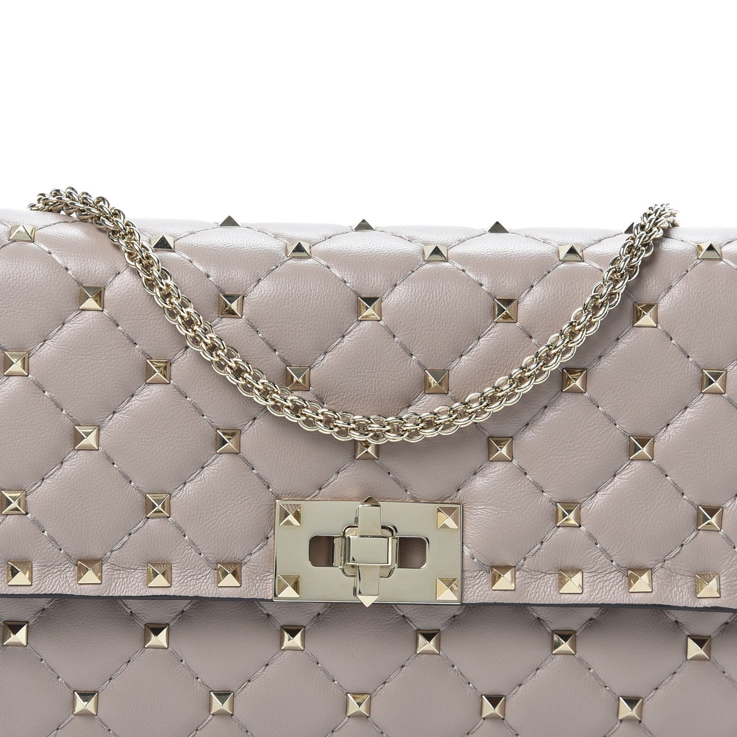 Lambskin Rockstud Spike Wallet on Chain Poudre