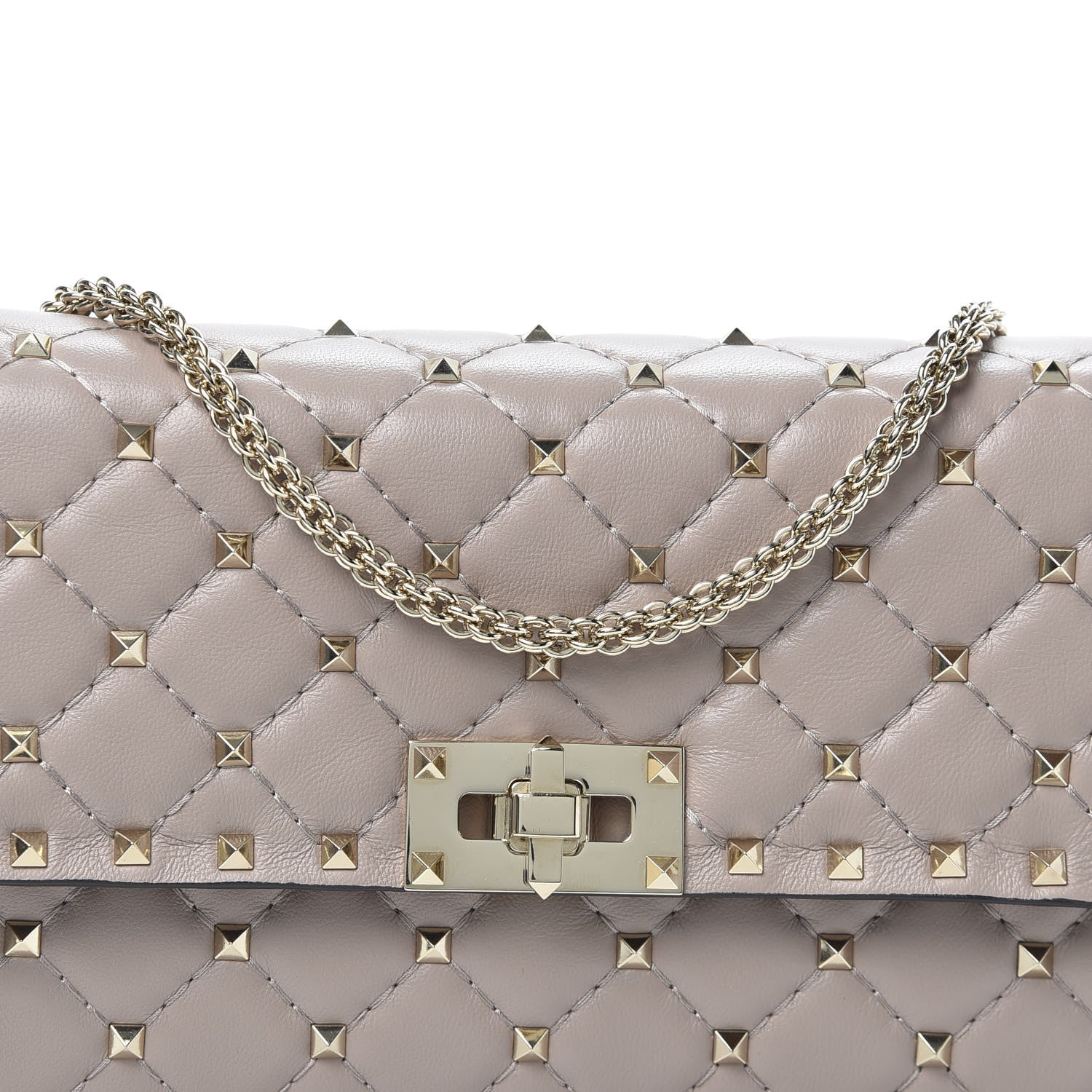 Valentino Garavani Lambskin Rockstud Spike Wallet on Chain Poudre 8 of 8