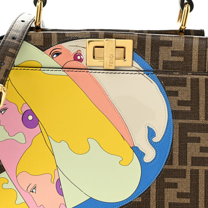Fendi Glazed Fabric Vitello FF 1974 Hairdo Girls Inlay Mini Peekaboo Iconic Satchel Mogano Panna Multicolor 8 of 12