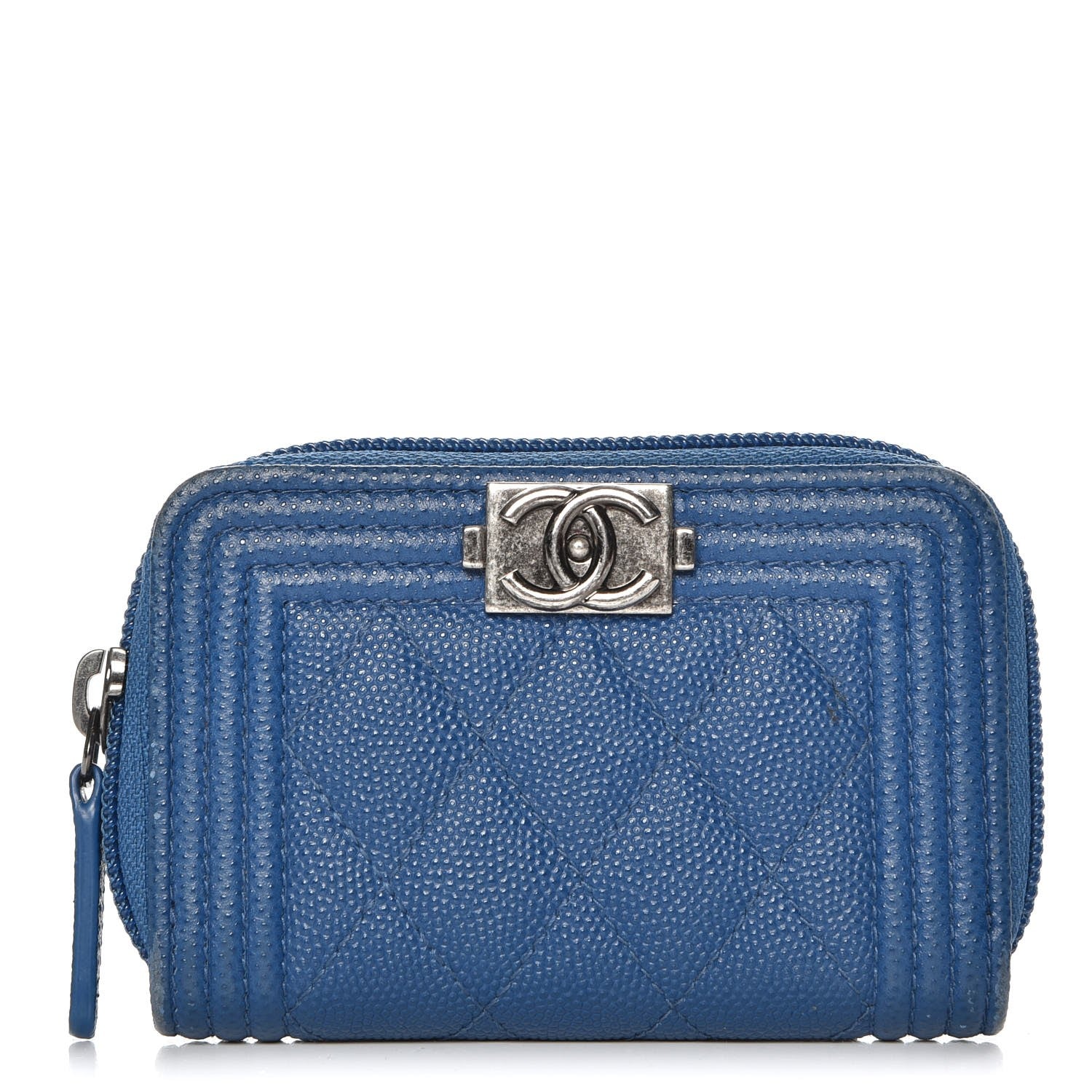 Chanel Caviar Quilted Boy Zip Around Coin Purse Wallet Blue 1 of 12