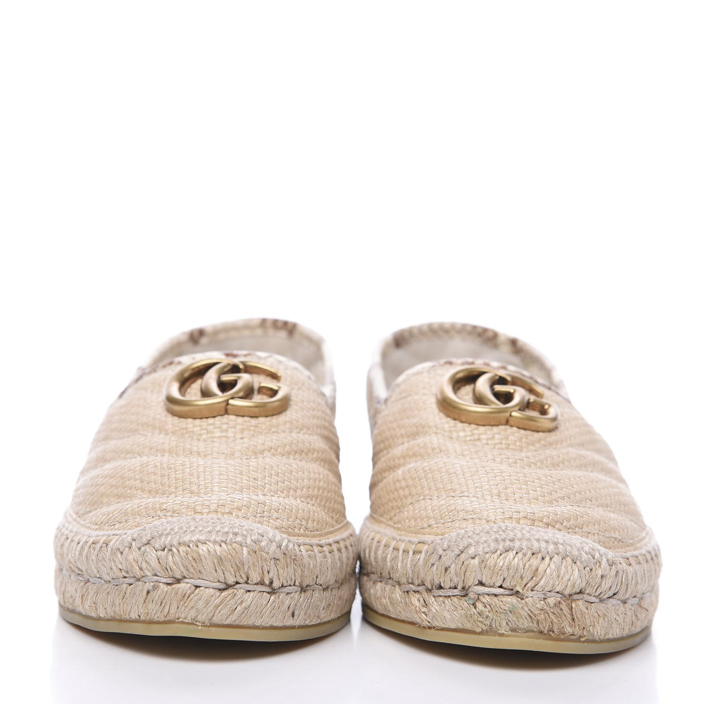 Straw Elaphe Matelasse GG Marmont Espadrilles 38 Natural Cream Brown