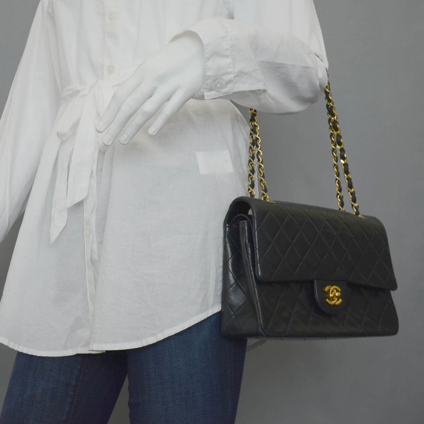 Lambskin Medium Double Flap Black