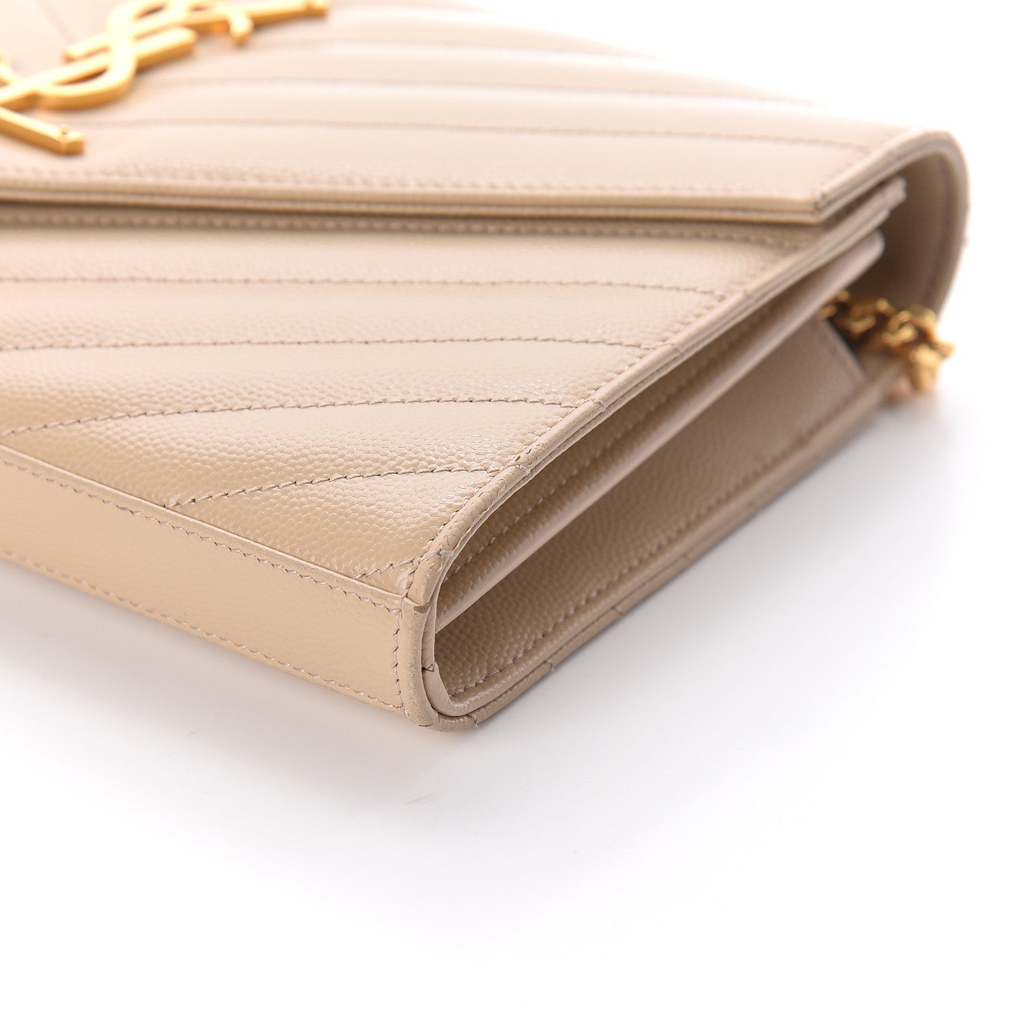 Saint Laurent Grain De Poudre Matelasse Chevron Monogram Chain Wallet Nude Powder 6 of 10