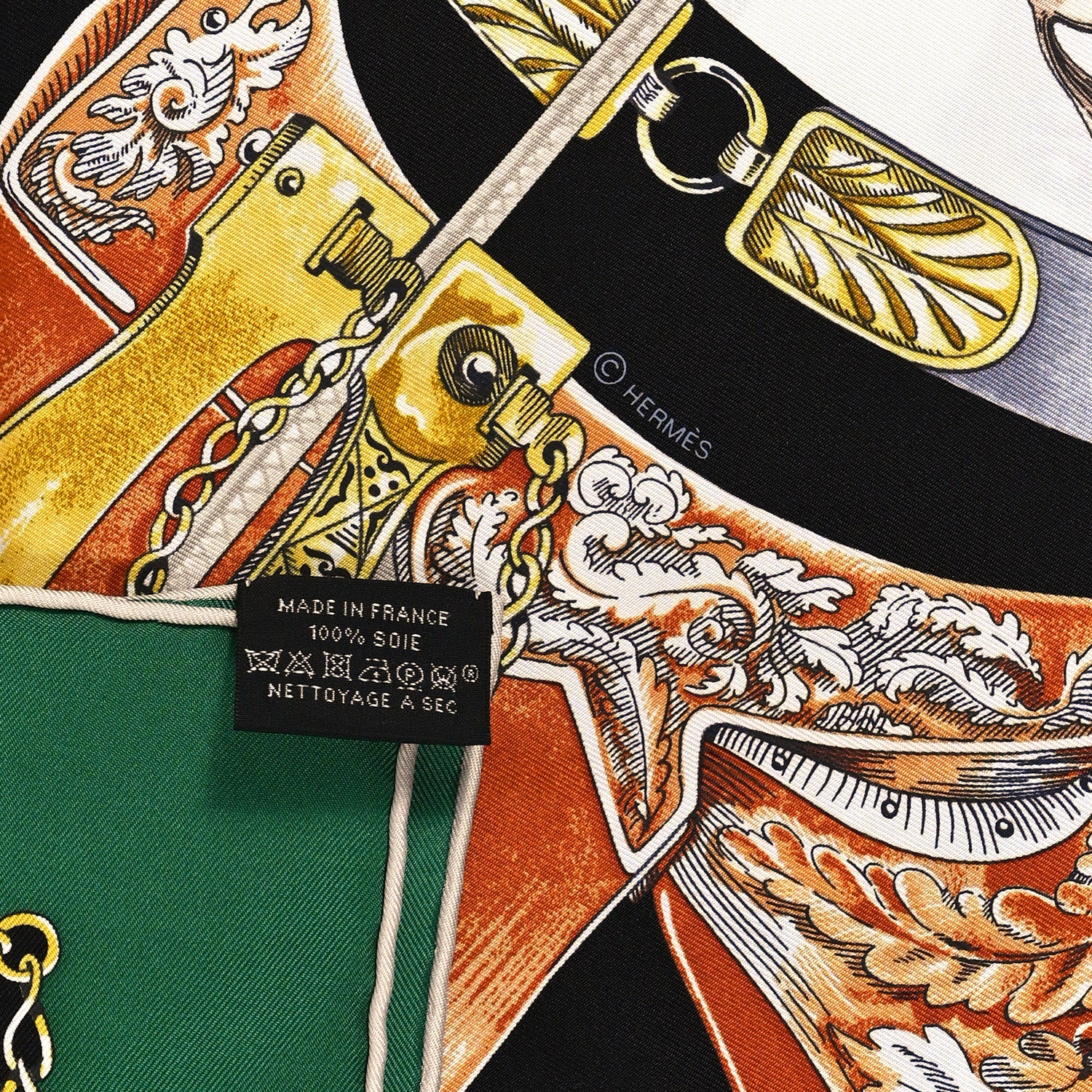 Hermes Silk Cavalcades Scarf 90 Vert Black Brun 3 of 4