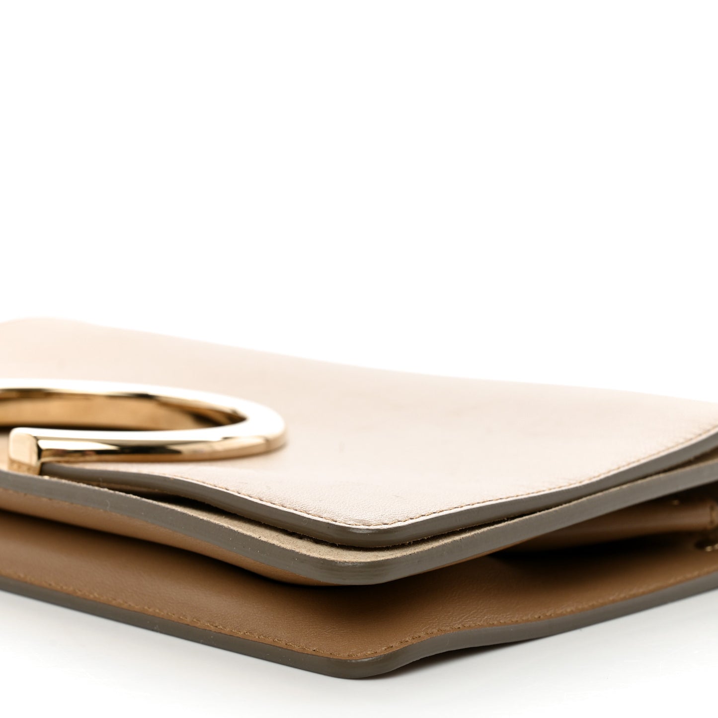 Calfskin Suede Gabrielle Clutch Cream Chestnut