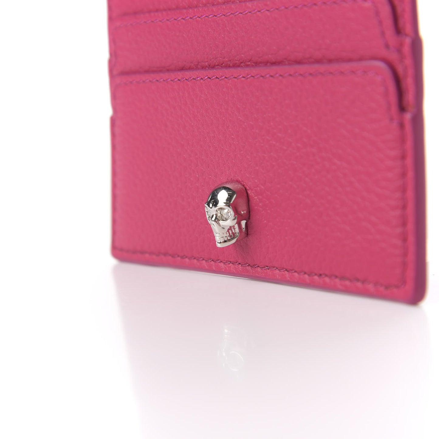 Calfskin Skull Card Holder Pink