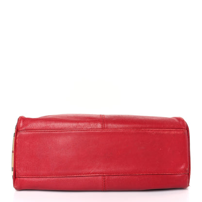 Burberry Grainy Calfskin House Check Horn Toggle Tote Red 12 of 15