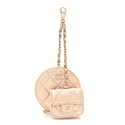 Chanel Metallic Lambskin Quilted Round Clip On Coin Purse Airpods Case Gold 1 of 10