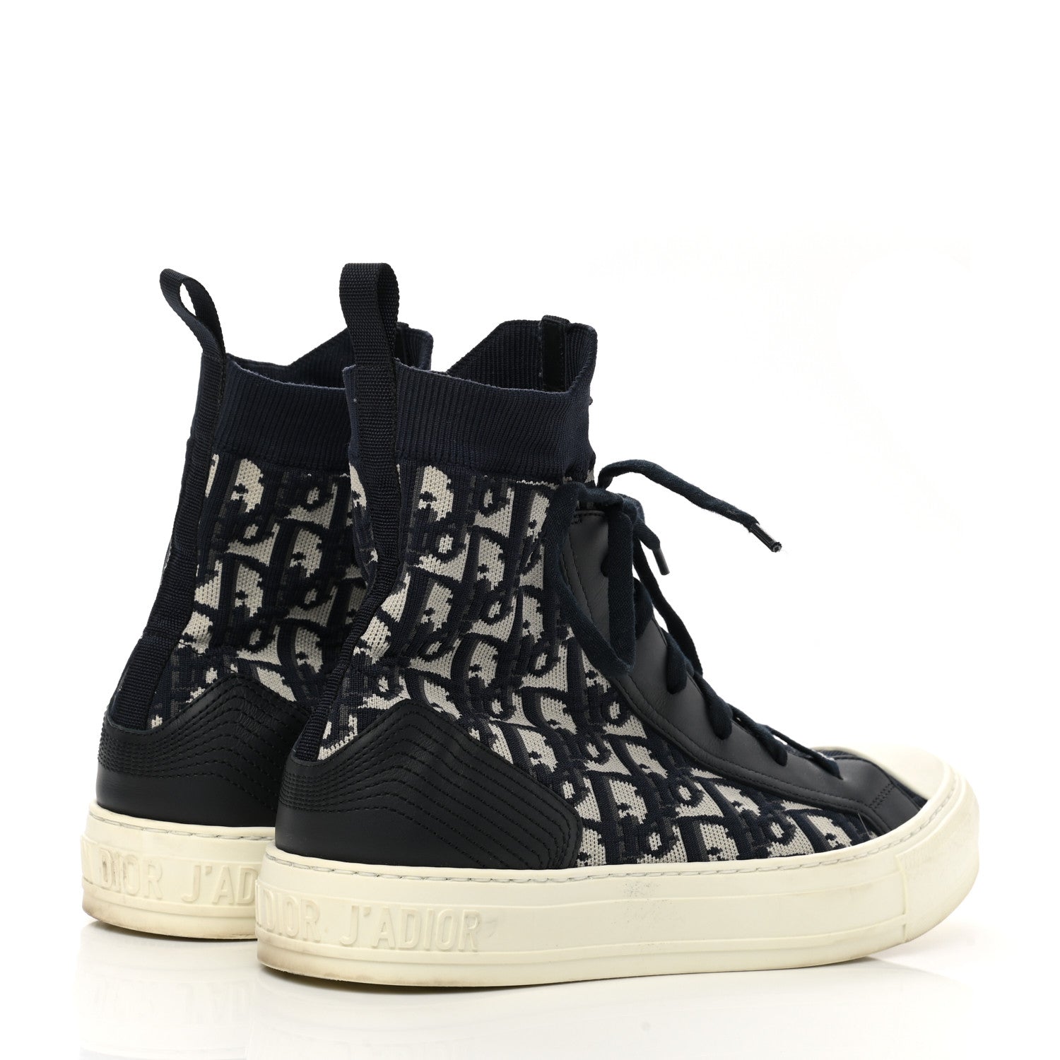Christian Dior Technical Knit Calfskin Oblique Womens Walk'n Dior High Top Sneakers 40.5 Deep Blue 4 of 12