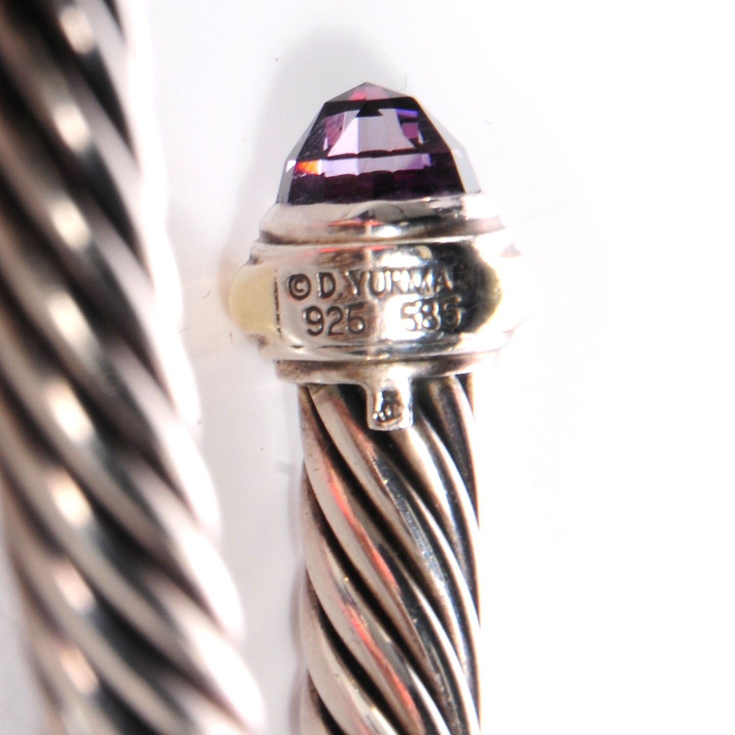 David Yurman Sterling Silver 14K Yellow Gold Amethyst 7mm Cable Classics Bracelet 4 of 5