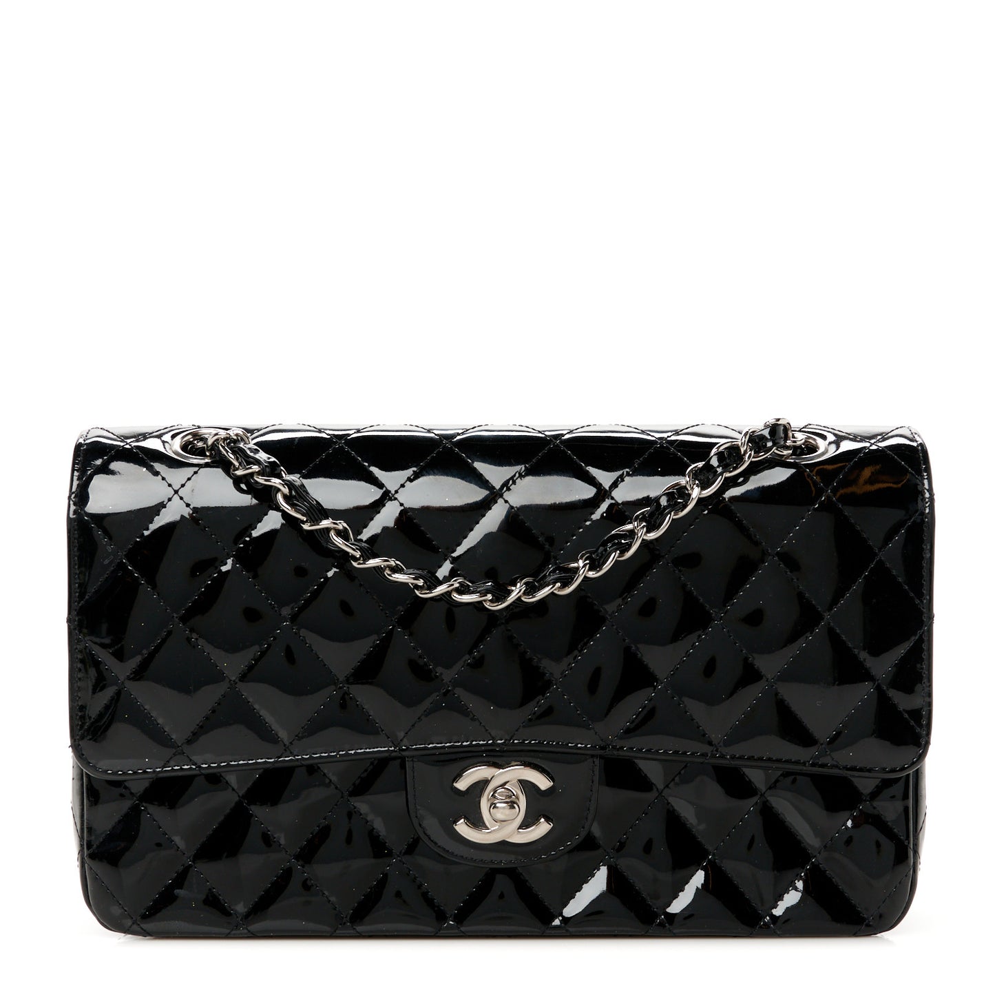 Patent Quilted Medium Double Flap Black