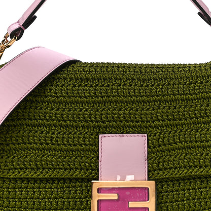Fendi Fabric Crochet Vitello Grace Plexiglass Baguette Verde Lavanda 7 of 9