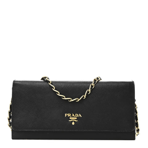 Saffiano Metal Oro Chain Wallet Black