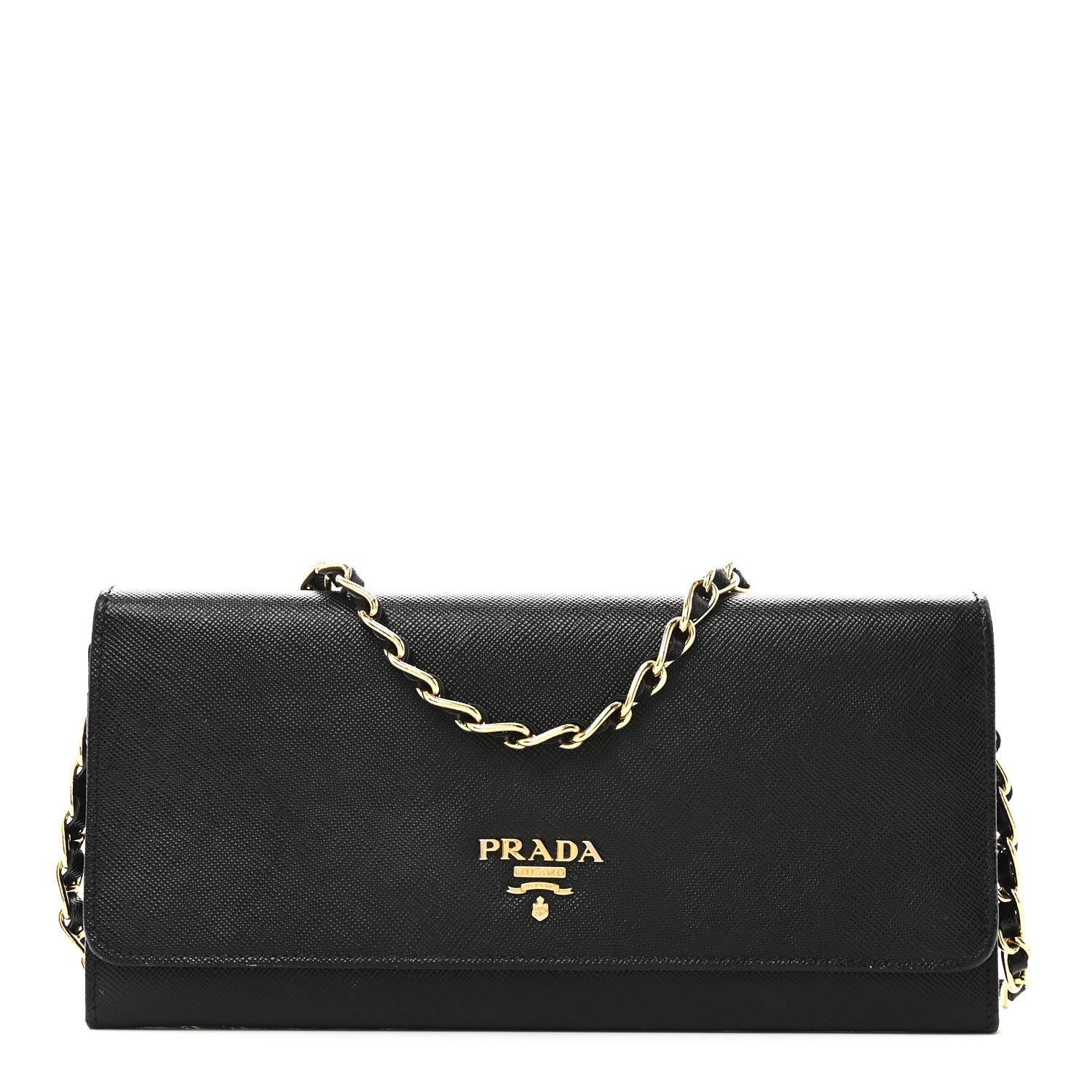 Prada Saffiano Metal Oro Chain Wallet Black 1 of 9