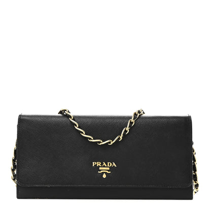 Prada Saffiano Metal Oro Chain Wallet Black 1 of 9
