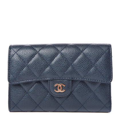 Chanel Metallic Caviar Quilted Medium Flap Wallet Dark Blue 1 of 9