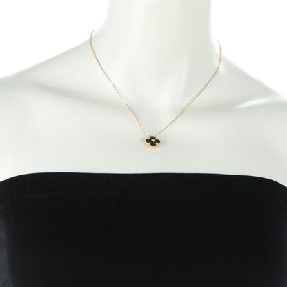 Van Cleef & Arpels 18K Rose Gold Diamond Black Onyx Vintage Alhambra Pendant Necklace 2 of 6