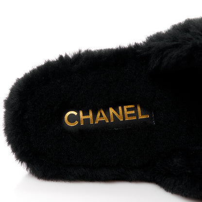 Chanel Shearling CC Flat Mules 40 Black 7 of 8
