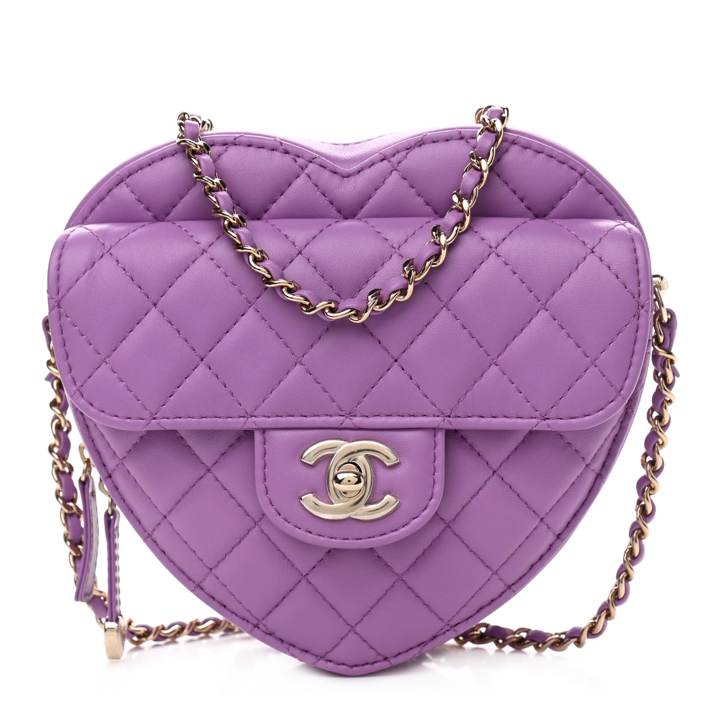 Lambskin Quilted CC In Love Heart Bag Purple