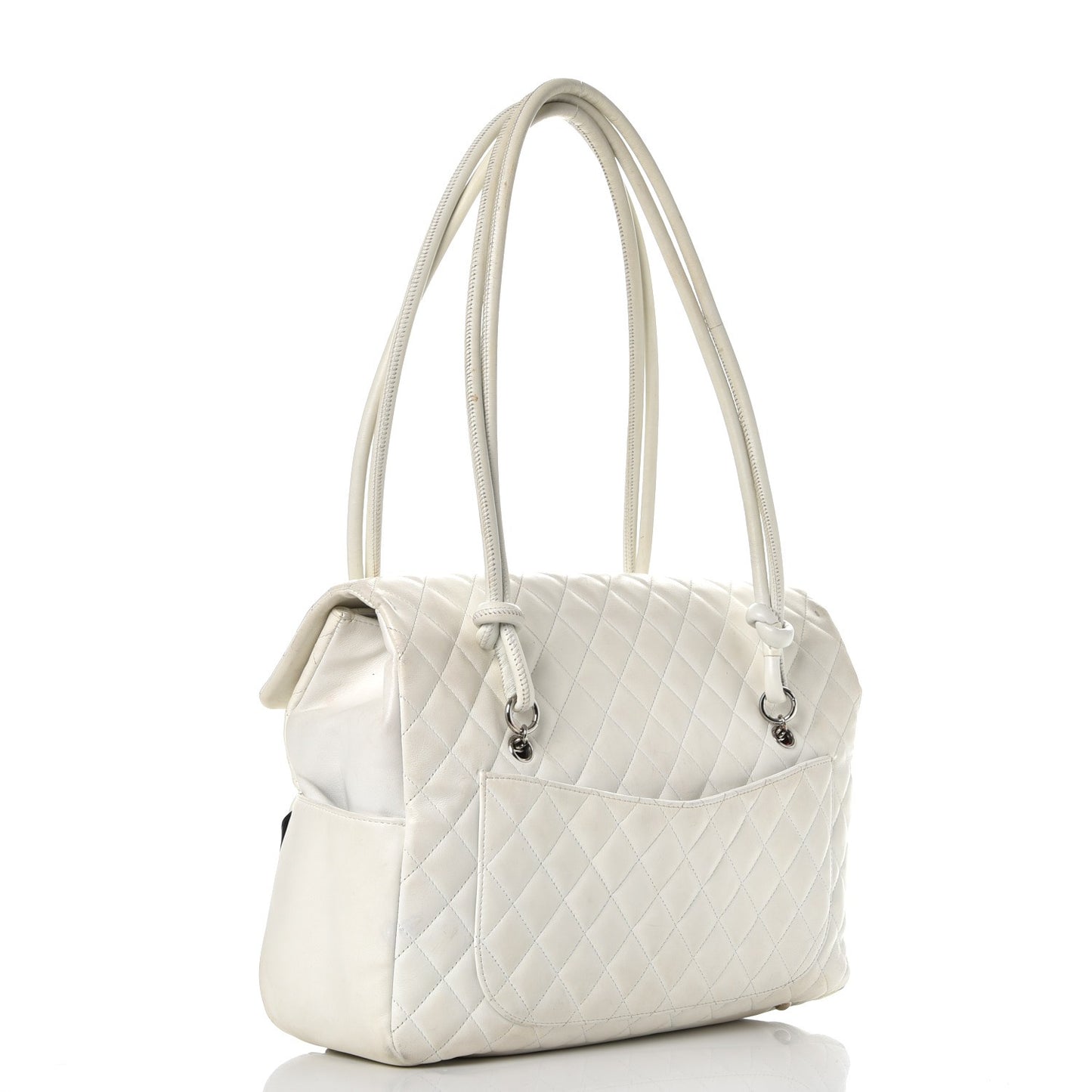 Calfskin Quilted Large Cambon Flap White Black