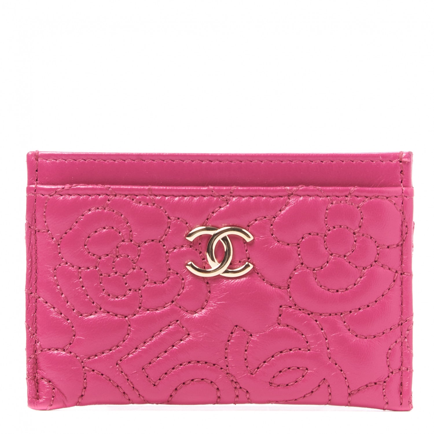 Chanel Lambskin Camellia Embossed Card Holder Fuchsia 1 of 9
