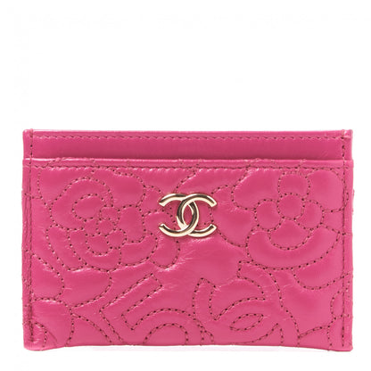 Chanel Lambskin Camellia Embossed Card Holder Fuchsia 1 of 9