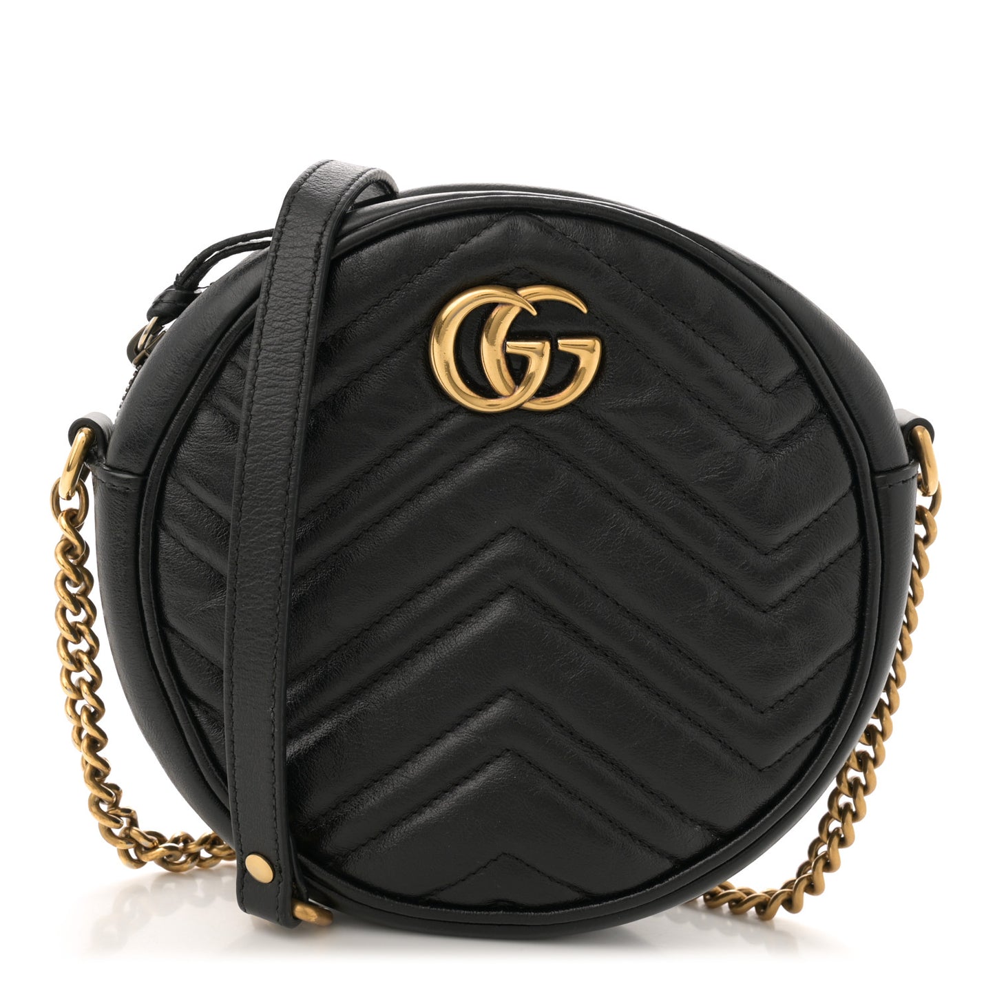Azalea Calfskin Matelasse Heart Mini GG Marmont Round Shoulder Bag Black