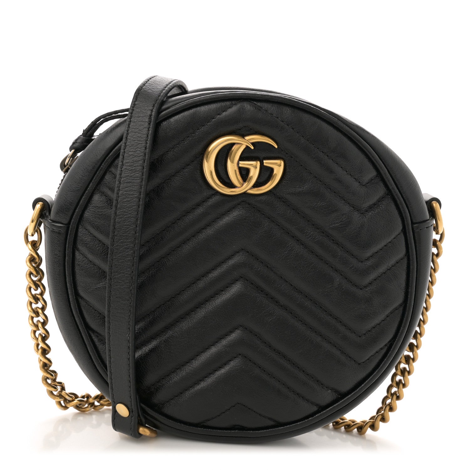 Gucci Azalea Calfskin Matelasse Heart Mini GG Marmont Round Shoulder Bag Black 1 of 13