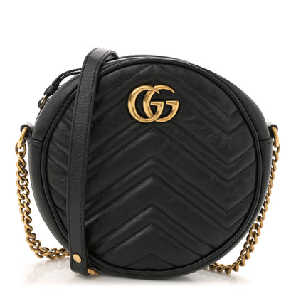 Gucci Azalea Calfskin Matelasse Heart Mini GG Marmont Round Shoulder Bag Black 1 of 13