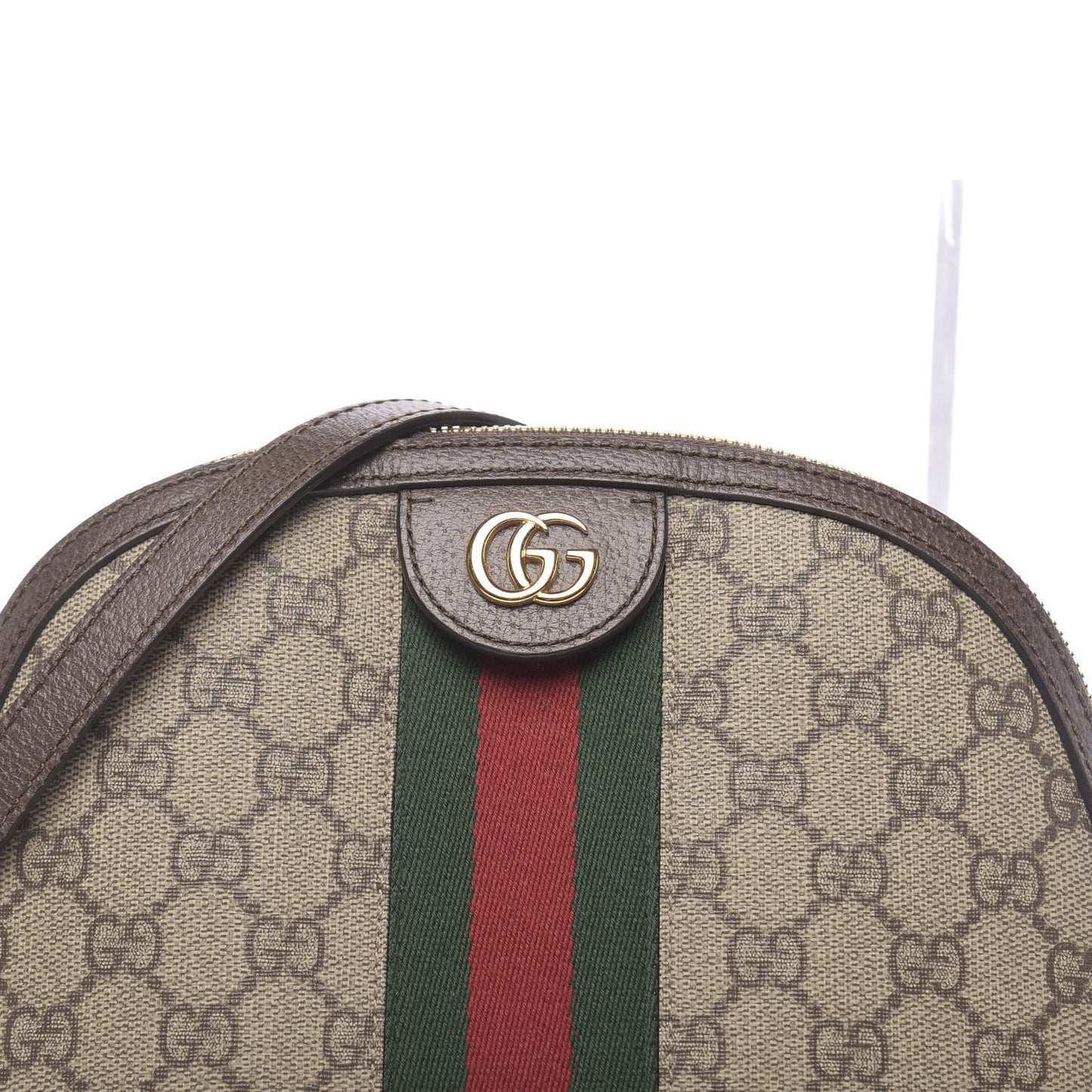 GG Supreme Monogram Textured Dollar Calfskin Web Small Ophidia Dome Shoulder Bag Beige Ebony New Acero