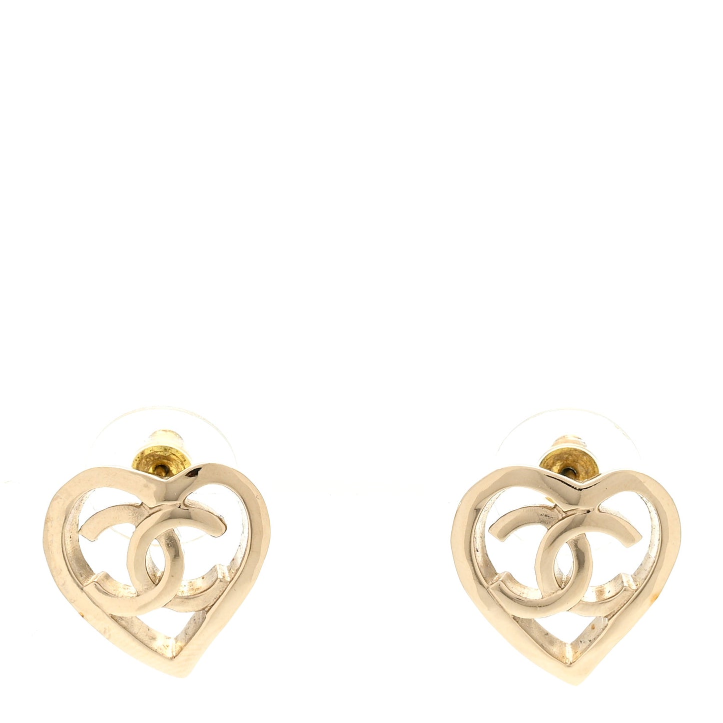 Metal CC Heart Coco In Love Earrings Gold
