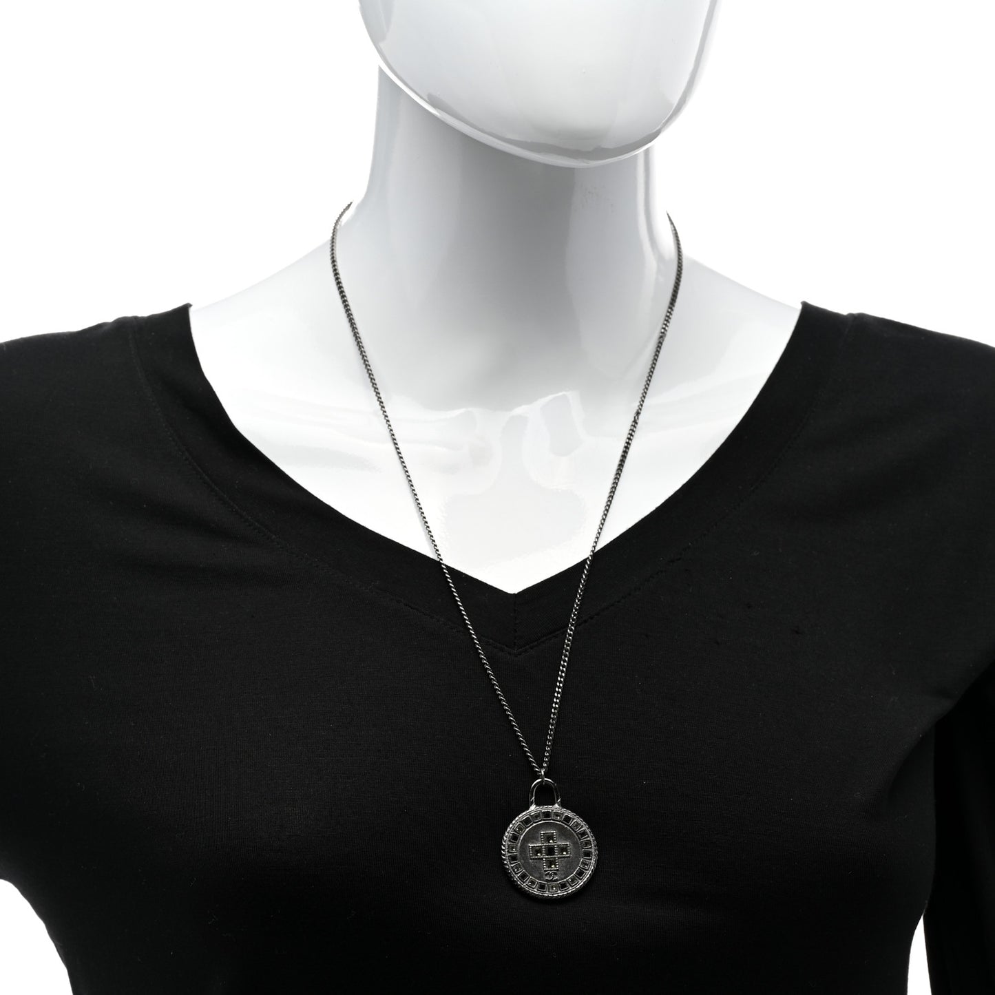 Crystal Cross Medallion Necklace Ruthenium Black