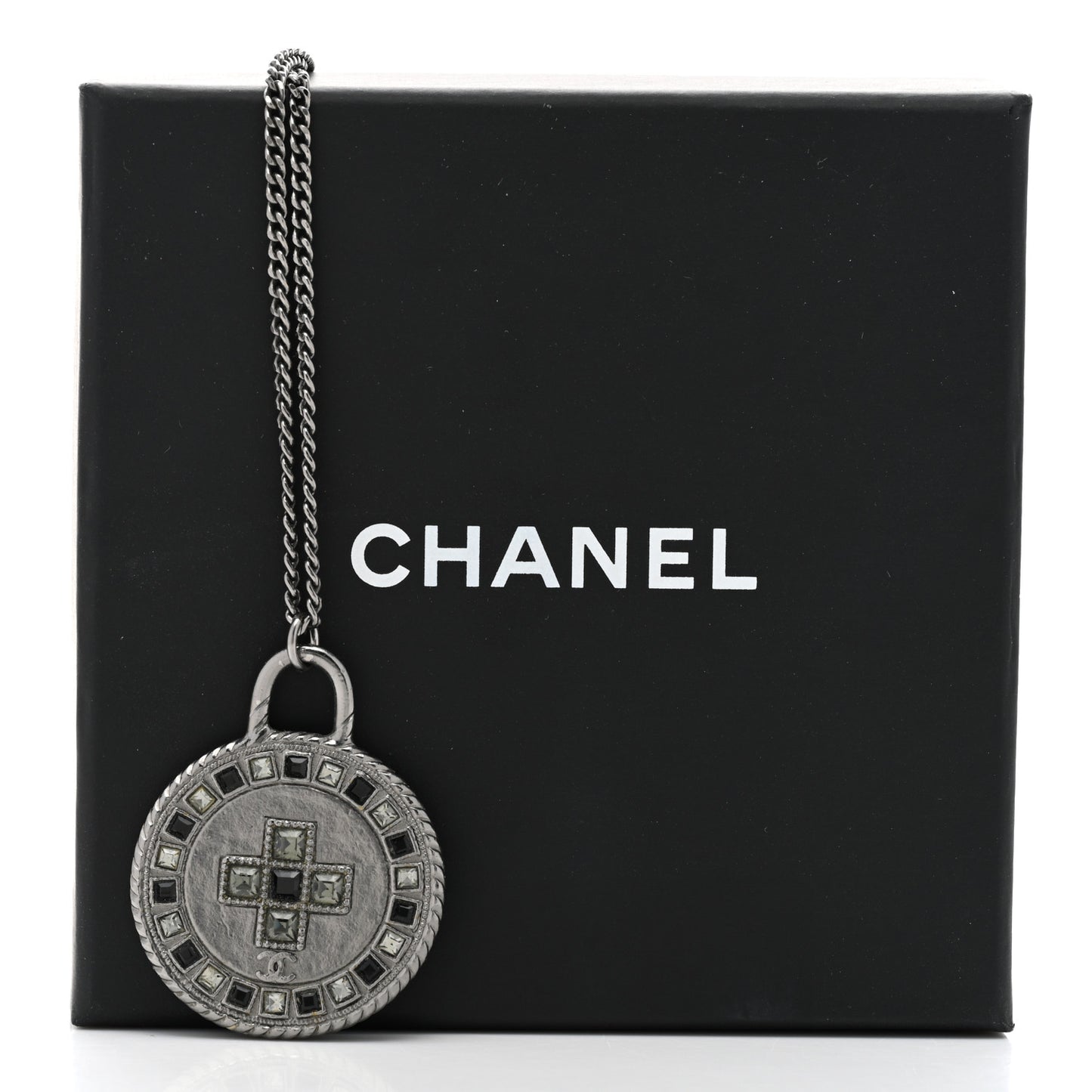 Crystal Cross Medallion Necklace Ruthenium Black