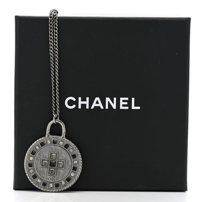 Chanel Crystal Cross Medallion Necklace Ruthenium Black 7 of 7