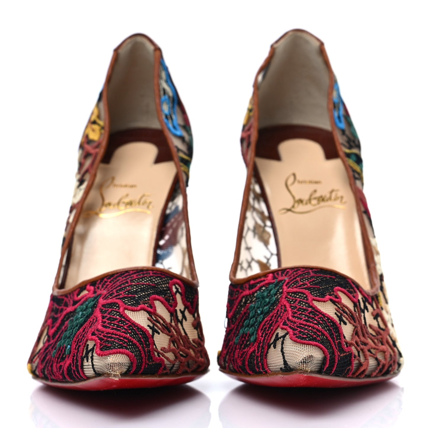 Lace Calfskin Crocodile Embossed Follies 100 Pumps 36.5 Cuoio Multicolor