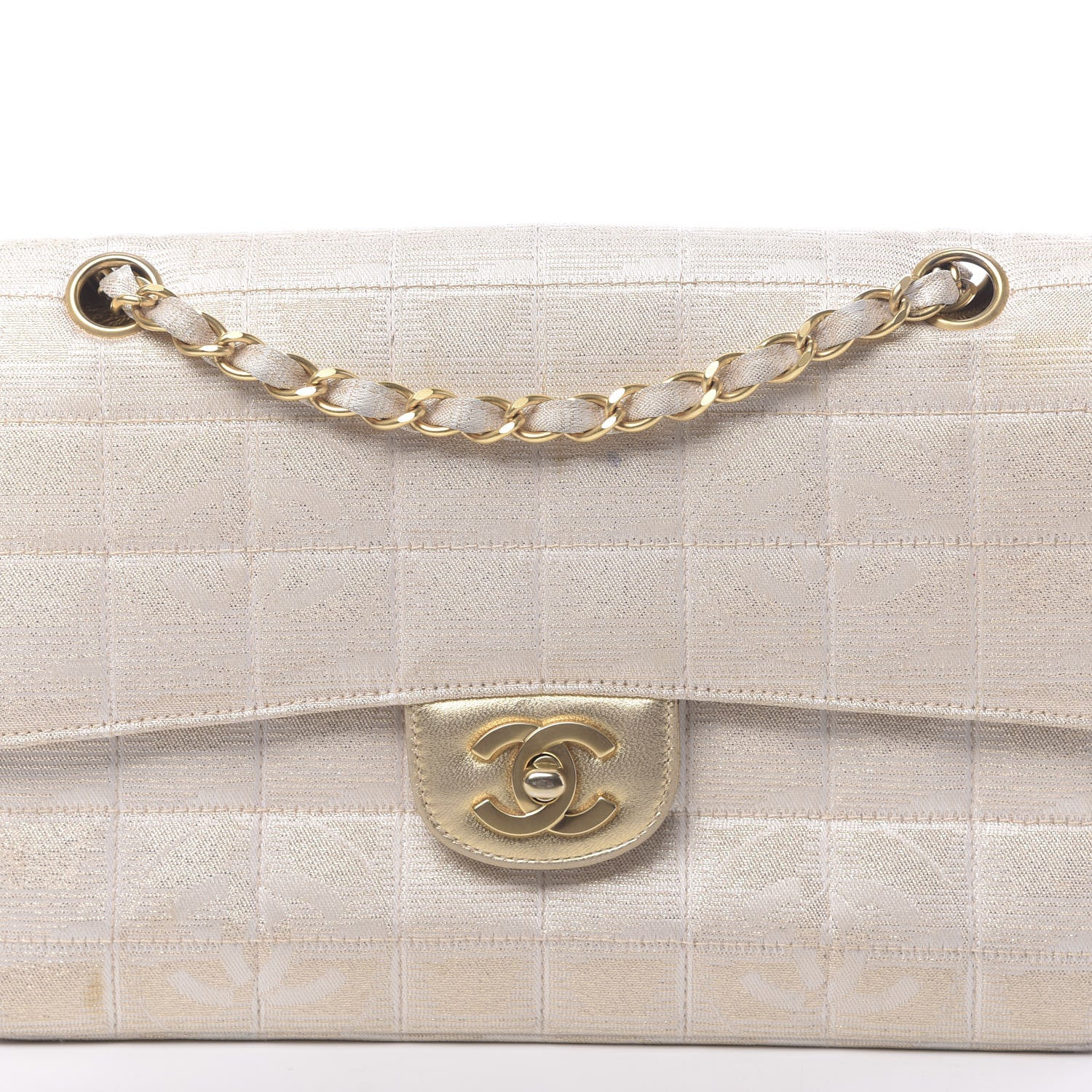 Chanel Metallic Nylon Medium Travel Flap Light Beige 15 of 16