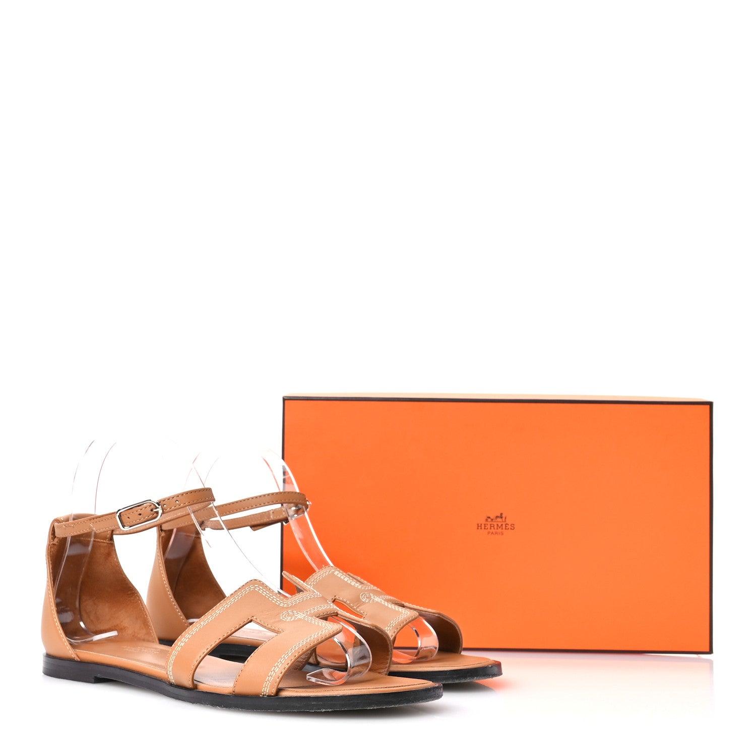 Hermes Calfskin Embroidered Santorini Sandals 38 Naturel 9 of 13