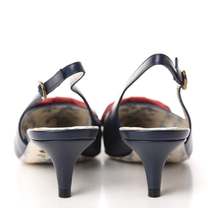 Gucci Malaga Kid Web Bow Jane Low Heel Slingback Pumps 36 Navy 5 of 10