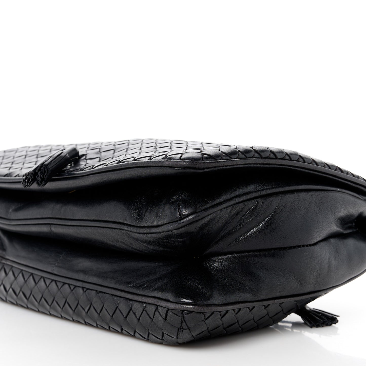 Nappa Intrecciato Flap Tassel Clutch Black
