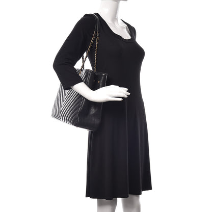 Chanel Iridescent Calfskin Chevron Quilted Shopping Tote Black 2 of 10