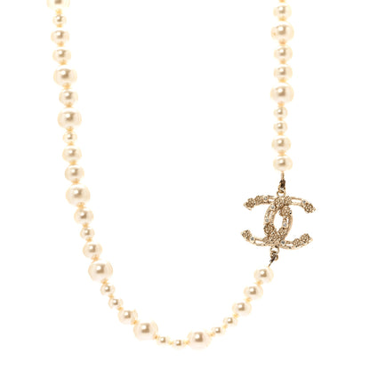Chanel Pearl Crystal CC Camellia Short Necklace Gold 1 of 7