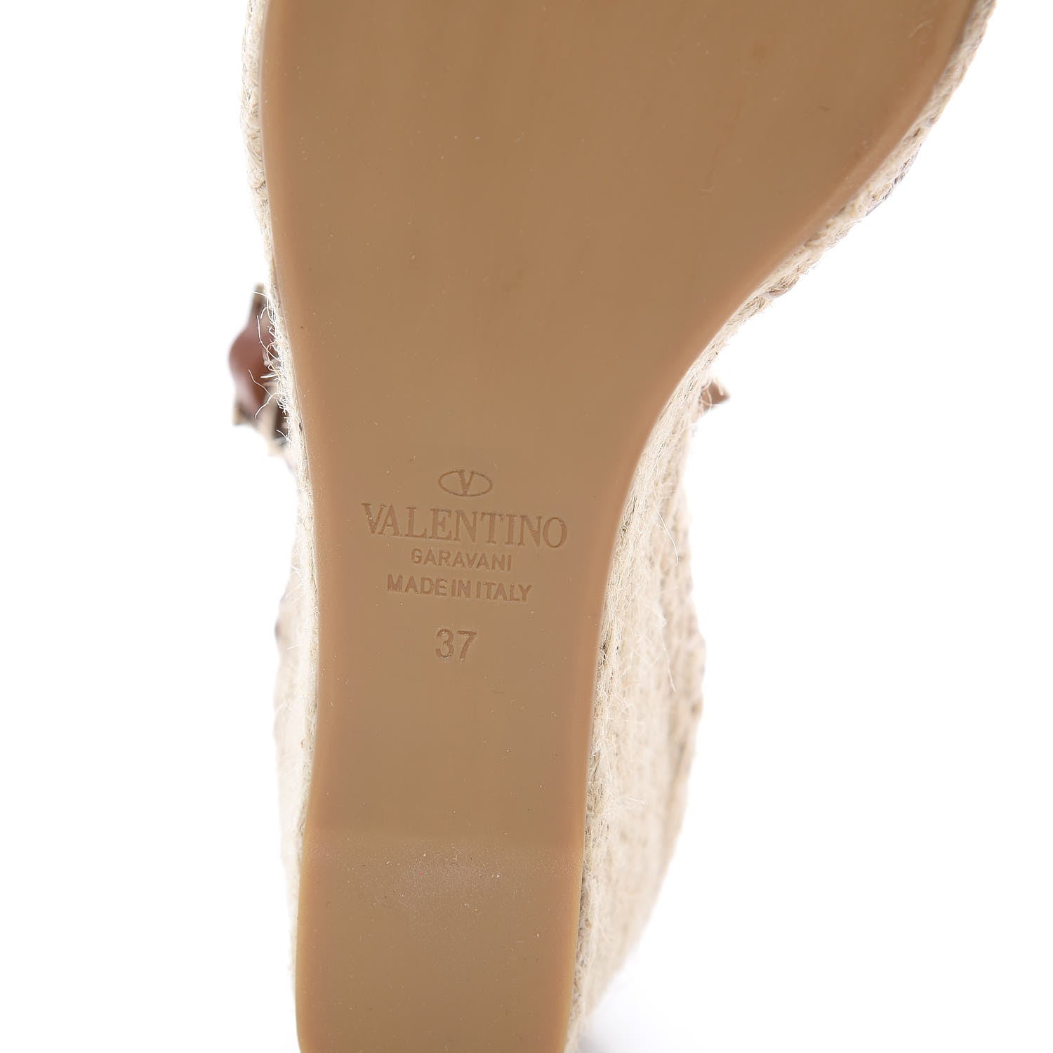 Valentino Garavani Grained Calfskin Rockstud Ankle Wrap Espadrille 15/85mm Wedges 37 Cuoio 6 of 8